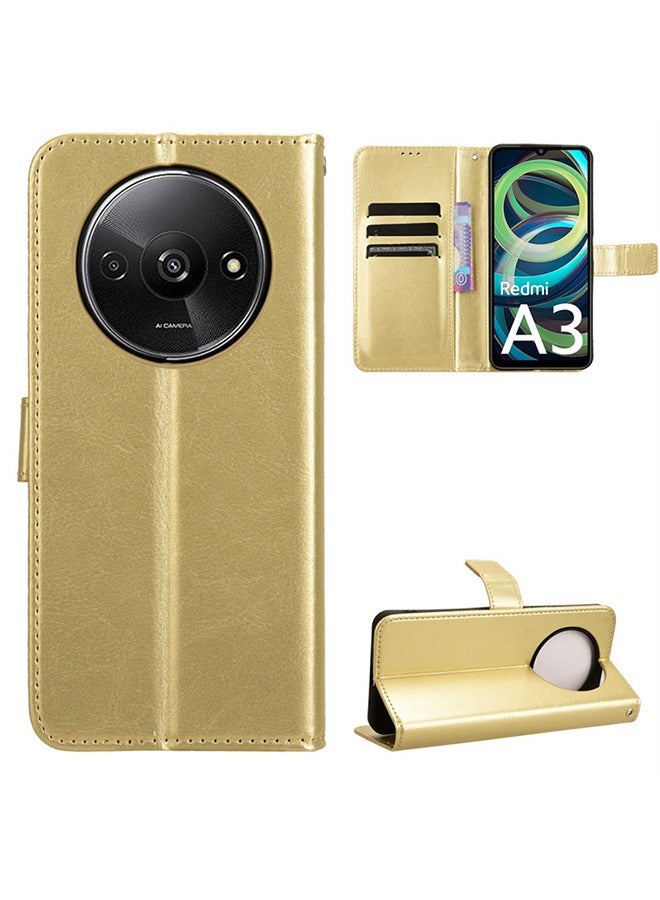 HY Phone Case for Xiaomi Redmi A3 4G Leather Magnetic Business Phone Case Stylish Flip Cover with Card Slot and Stand for Xiaomi Redmi A3 4G (Gold)  - Image 1