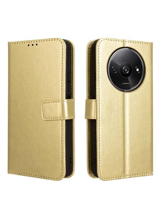 HY Phone Case for Xiaomi Redmi A3 4G Leather Magnetic Business Phone Case Stylish Flip Cover with Card Slot and Stand for Xiaomi Redmi A3 4G (Gold)  - Image 3
