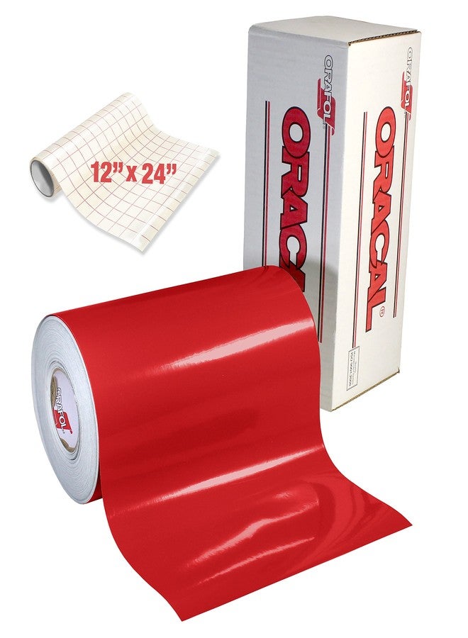ORACAL Gloss Red Adhesive Craft Vinyl for Cameo Cricut & Silhouette Including Free Roll of Clear Transfer Paper (15ft x 12") - Image 1