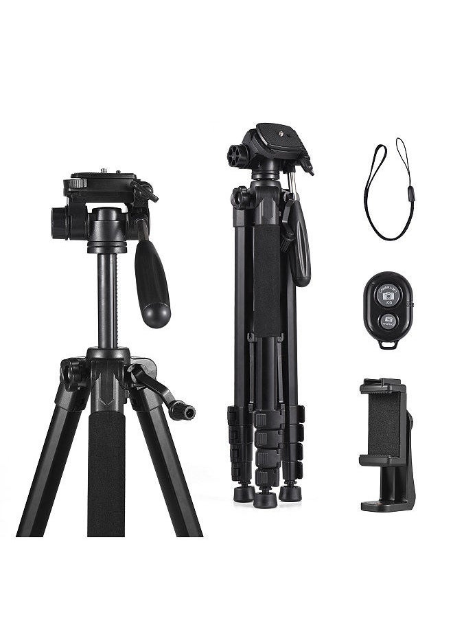 ANDOER - Andoer 1.88M/74in Photography Tripod Camera Tripod Stand Aluminum Alloy 360° Rotatable 5kg/11lbs Load Capacity 1/4 Inch Screw Connection with Phone Clip Remote Shutter - Image 1