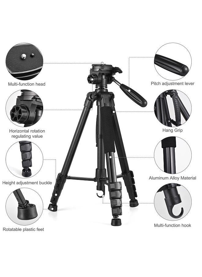 ANDOER - Andoer 1.88M/74in Photography Tripod Camera Tripod Stand Aluminum Alloy 360° Rotatable 5kg/11lbs Load Capacity 1/4 Inch Screw Connection with Phone Clip Remote Shutter - Image 1