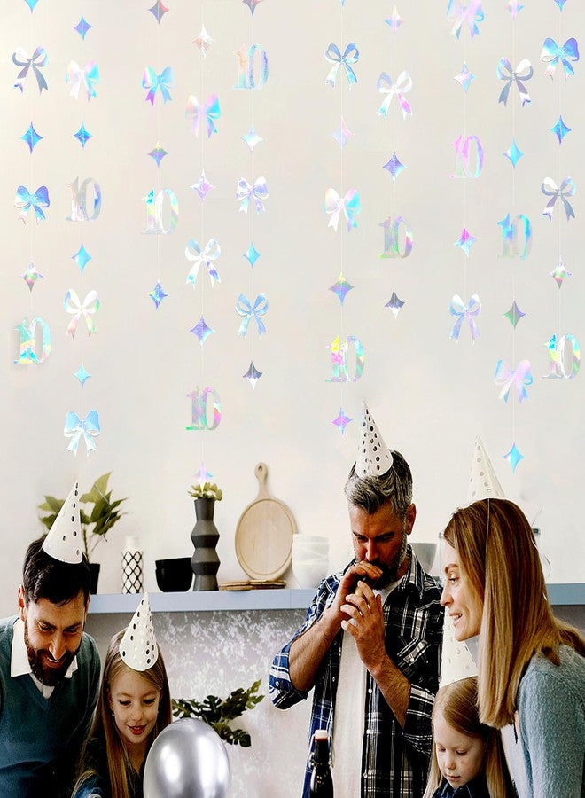 pinkblume Iridescent 10th Bow Birthday Decorations Glitter Conquette Bow Garland Streamer Banner Backdrop for Girls Boys Happy 10th Birthday Double Digits Cheers to 10 Years Old Anniversary Party Supplies - Image 5
