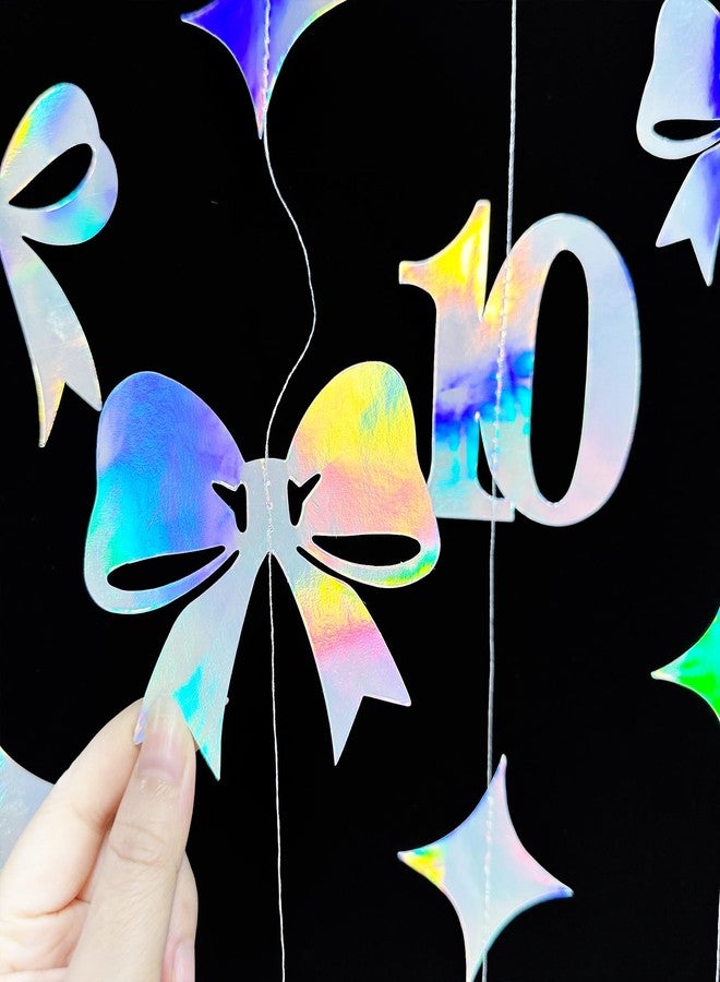 pinkblume Iridescent 10th Bow Birthday Decorations Glitter Conquette Bow Garland Streamer Banner Backdrop for Girls Boys Happy 10th Birthday Double Digits Cheers to 10 Years Old Anniversary Party Supplies - Image 3
