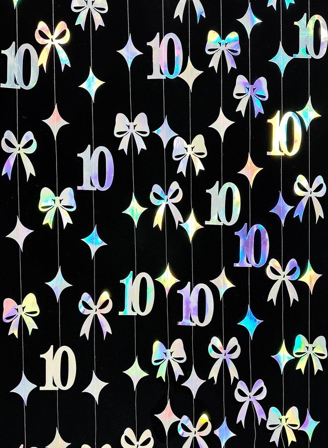 pinkblume Iridescent 10th Bow Birthday Decorations Glitter Conquette Bow Garland Streamer Banner Backdrop for Girls Boys Happy 10th Birthday Double Digits Cheers to 10 Years Old Anniversary Party Supplies - Image 4