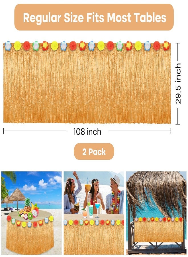 Morcheiong 2 Pack Luau Grass Table Skirt, 9 Feet x 29.5 Inch Hawaiian Table Skirt for Tiki, Jungle, Tropical Party Decorations Supplies (Yellow) - Image 2