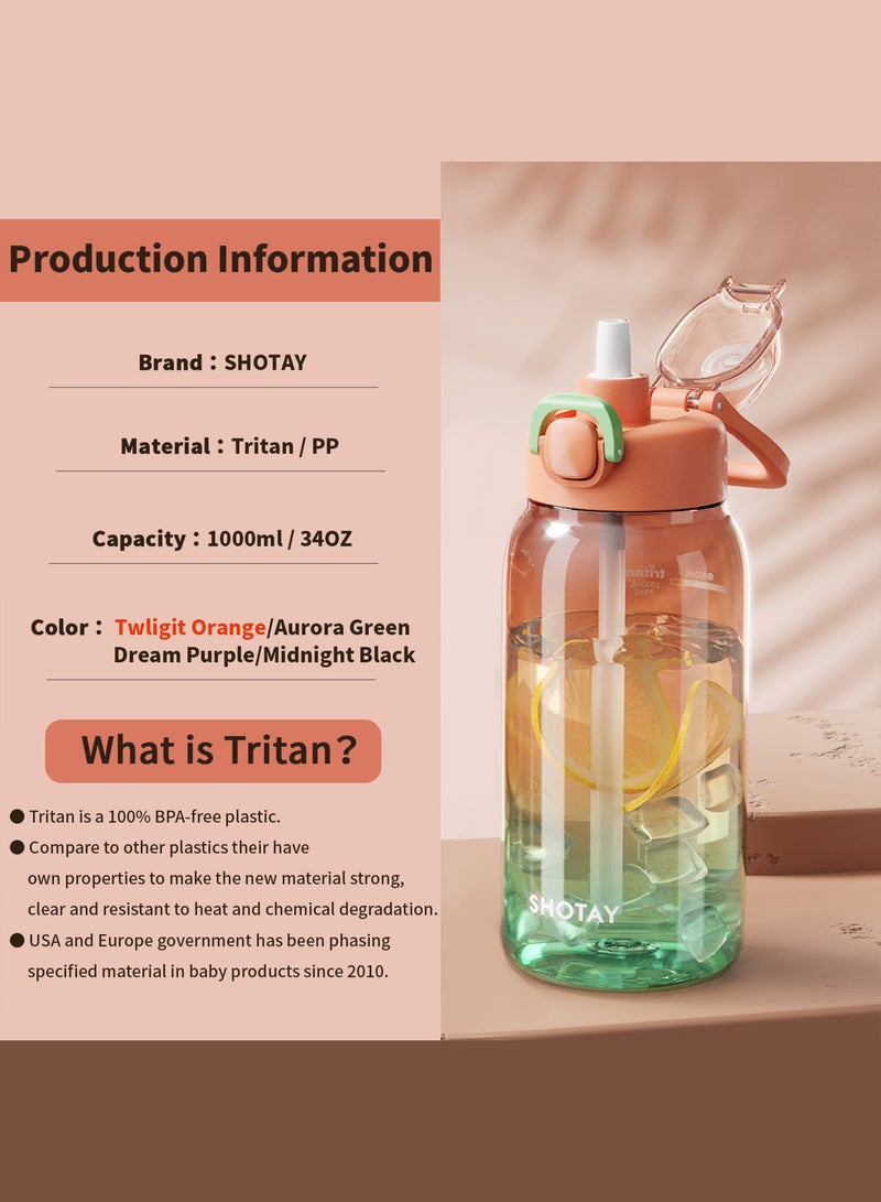 شوتاي زجاجات مياه رياضية سعة 1 لتر مصنوعة من مادة التريتان الامريكية خالية من BPA بنسبة 100% ومضادة للتسرب، زجاجة مياه نصف جالون للمدرسة واللياقة البدنية والرياضات الخارجية من شوتاي، بلاستيك - Image 2