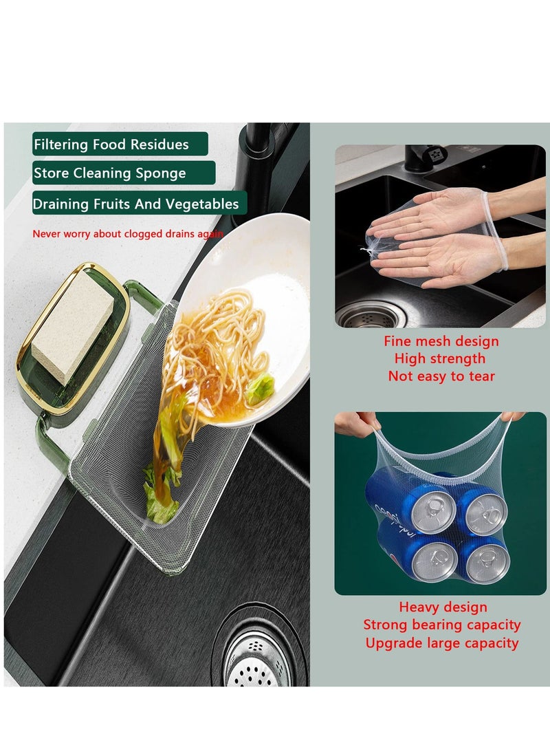 Sink Filter Rack Foldable, Foldable Sink Filter Rack with 100 Pcs Disposable Fine Mesh Bags, Sink Garbage Storage Rack Holder, Sink Filter Net, Mesh Bag for Kitchen Waste Leftover