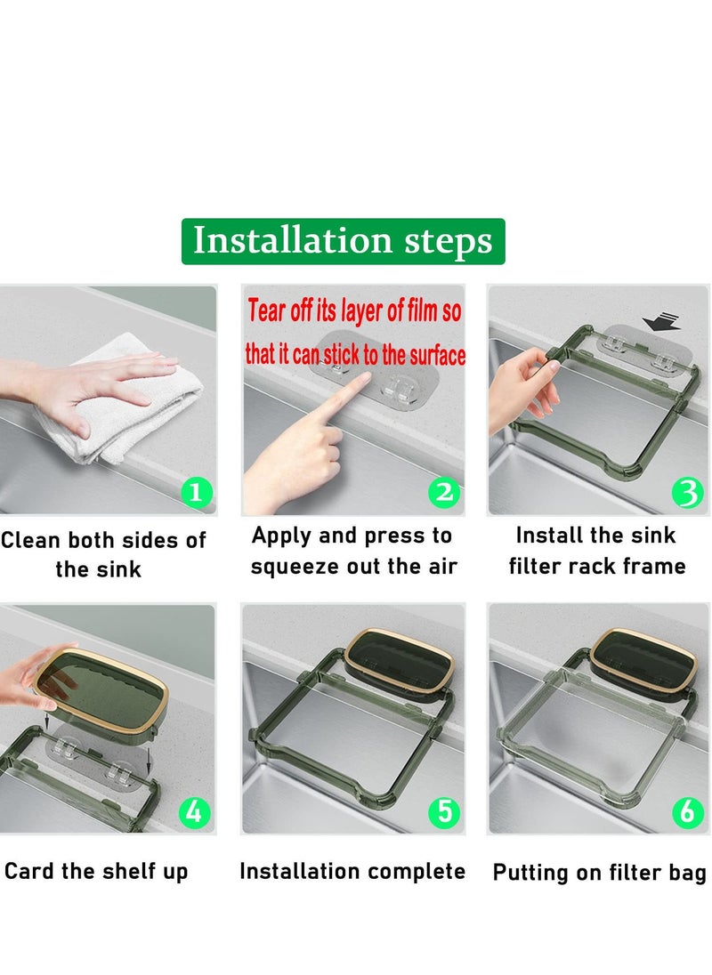 Sink Filter Rack Foldable, Foldable Sink Filter Rack with 100 Pcs Disposable Fine Mesh Bags, Sink Garbage Storage Rack Holder, Sink Filter Net, Mesh Bag for Kitchen Waste Leftover
