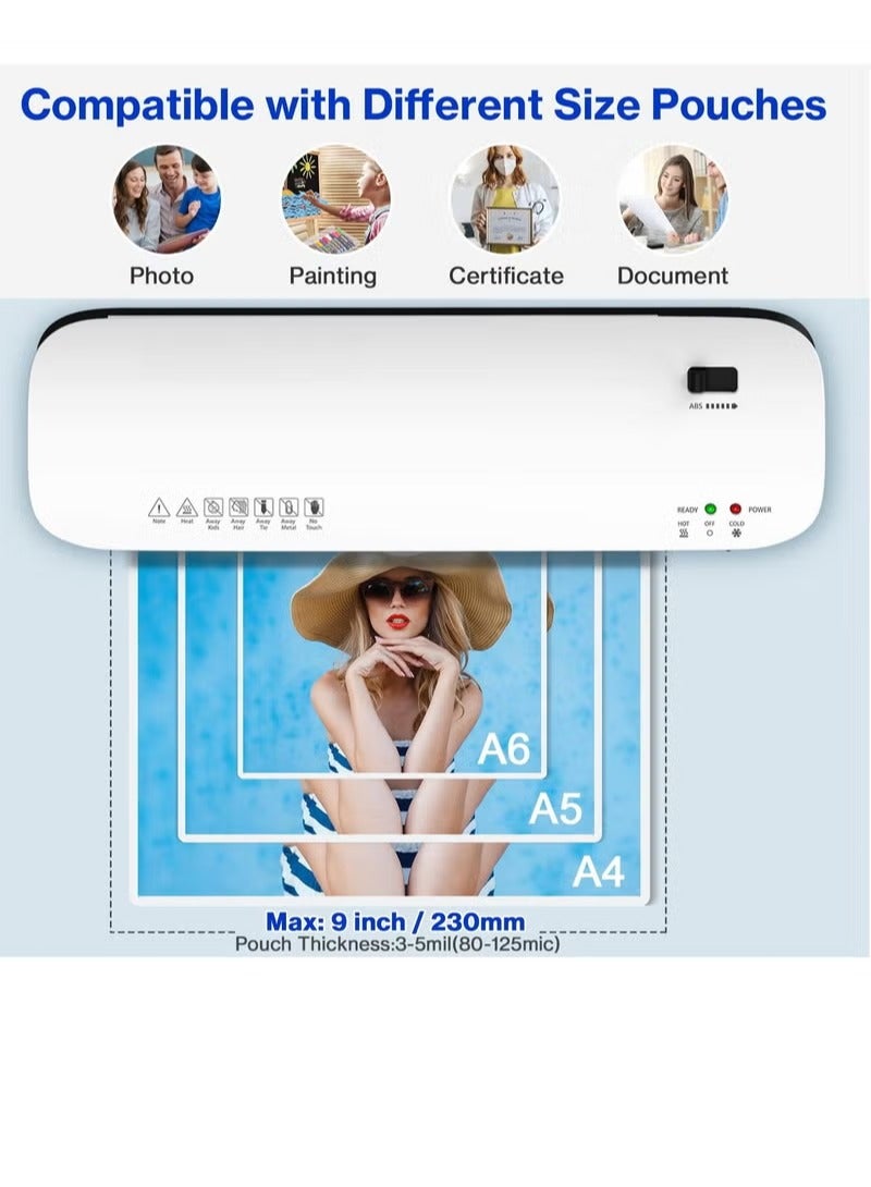 Daxiongmao Laminator, Laminator with Hot and Cold Settings and 15 Bags, 4 in 1 A4A5A6 Laminator, 9 Inch Personal Laminator for Home School Office (Cream White) - Image 3