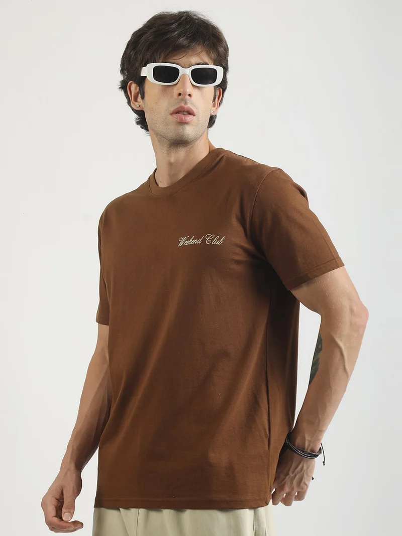 Maniac  Maniac Mens Printed Round Neck Raglan Half Sleeve Black and Cream Cotton T-Shirt for Men | Best Price UAE
