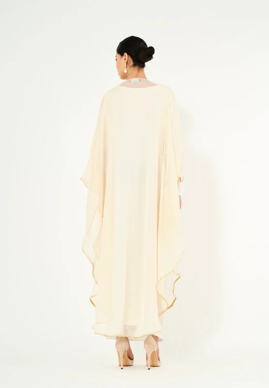 Thouq Beautiful Symmetrical Jaquard Jalabiya with V-Neckline With kimono Sleeves