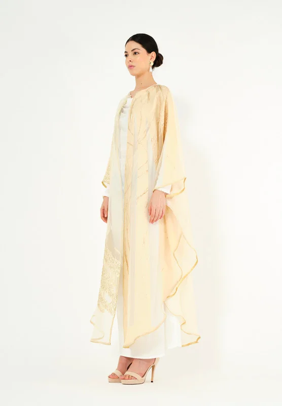 Thouq Beautiful Symmetrical Jaquard Jalabiya with V-Neckline With kimono Sleeves