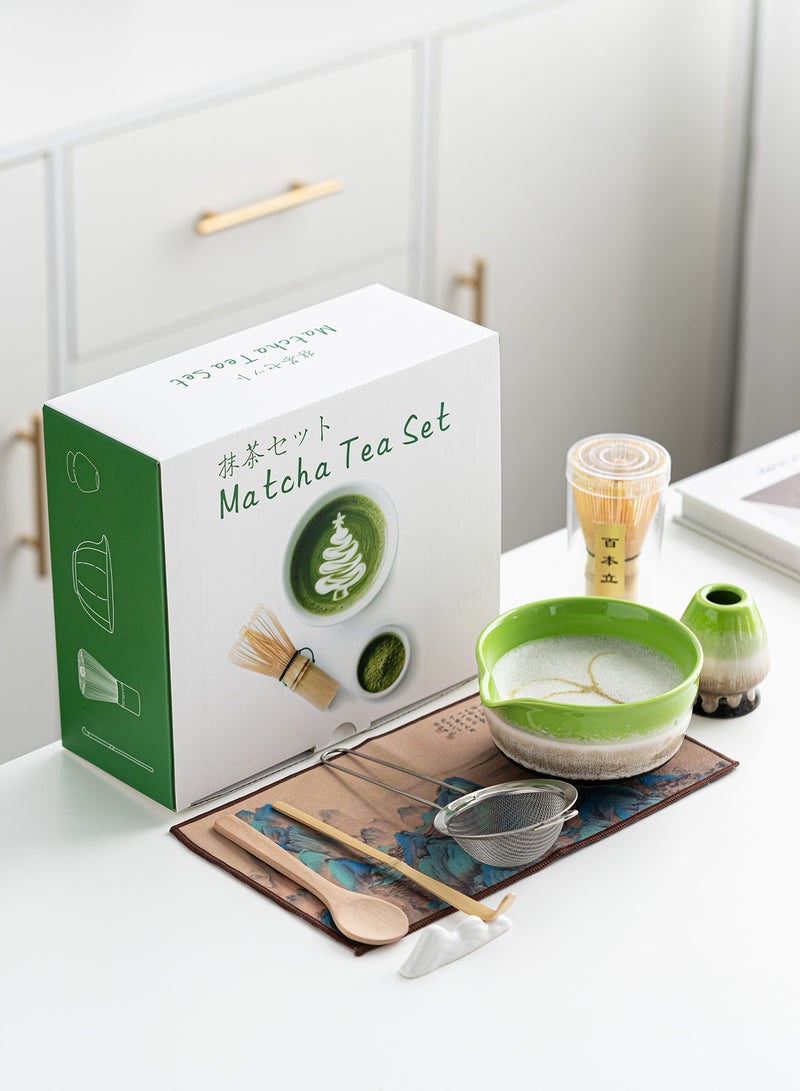 السيميا مجموعة خفاقة الماتشا، 8 قطع من مجموعة شاي الماتشا التقليدية، خفاقة ووعاء الماتشا، حامل الماتشا، مغرفة من الخيزران، حامل مغرفة، منخل ومنشفة شاي، مجموعة هدايا واحتفالات لمحبي الماتشا - Image 1