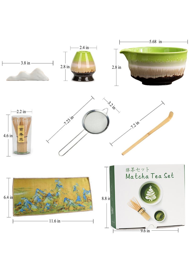 السيميا مجموعة خفاقة الماتشا، 8 قطع من مجموعة شاي الماتشا التقليدية، خفاقة ووعاء الماتشا، حامل الماتشا، مغرفة من الخيزران، حامل مغرفة، منخل ومنشفة شاي، مجموعة هدايا واحتفالات لمحبي الماتشا - Image 2