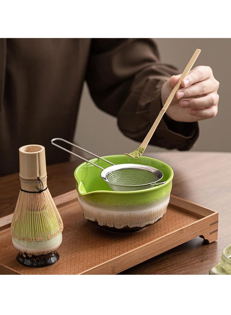 السيميا مجموعة خفاقة الماتشا، 8 قطع من مجموعة شاي الماتشا التقليدية، خفاقة ووعاء الماتشا، حامل الماتشا، مغرفة من الخيزران، حامل مغرفة، منخل ومنشفة شاي، مجموعة هدايا واحتفالات لمحبي الماتشا - Image 4