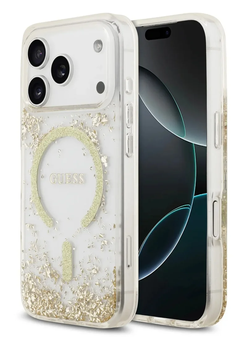 GUESS iPhone 17 Pro MagSafe Case Reisn With Flowers & Glitter Pattern / Easy Snap On / Drop Protection / Slim Profile / Light Weight / Back Cover -Gold