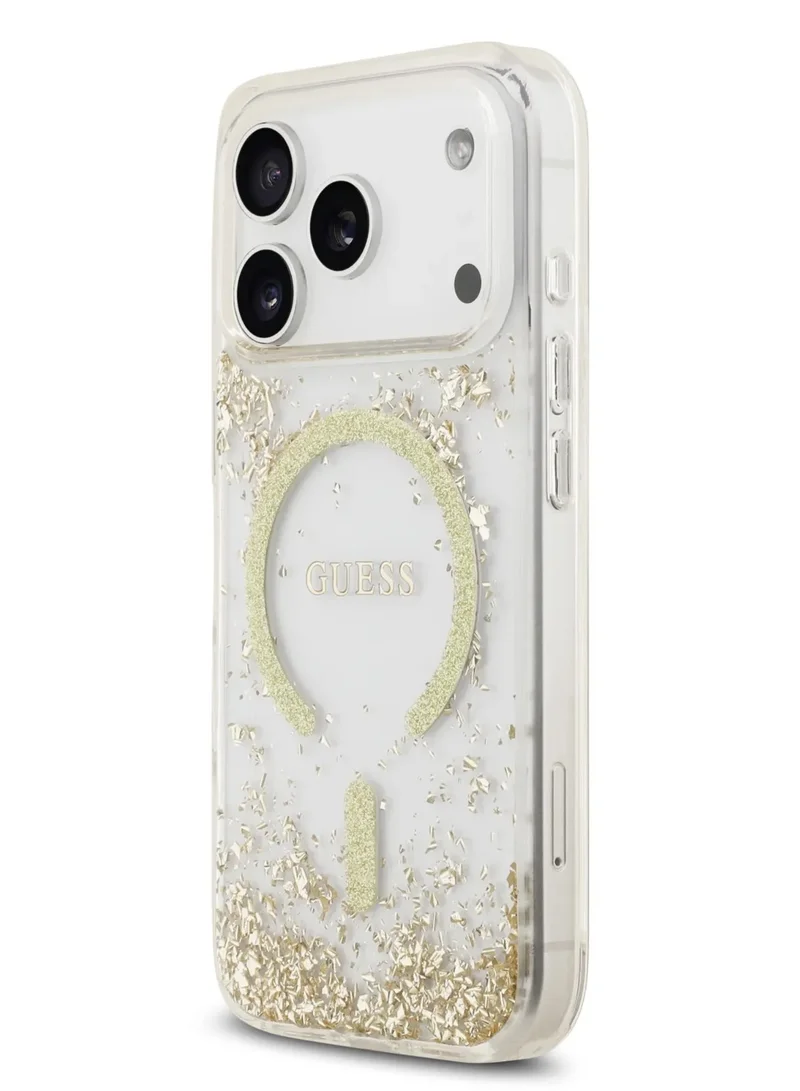 GUESS iPhone 17 Pro MagSafe Case Reisn With Flowers & Glitter Pattern / Easy Snap On / Drop Protection / Slim Profile / Light Weight / Back Cover -Gold