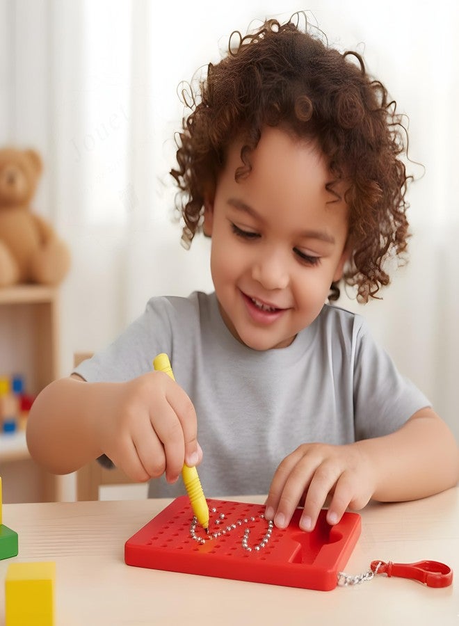 JOUET Magnetic Dot Drawing Board with Stylus for Kids, Reusable Mess-Free Drawing Toy, Portable Travel Activity, Fine Motor Skill & Hand-Eye Coordination Learning Toy - Red - Image 2