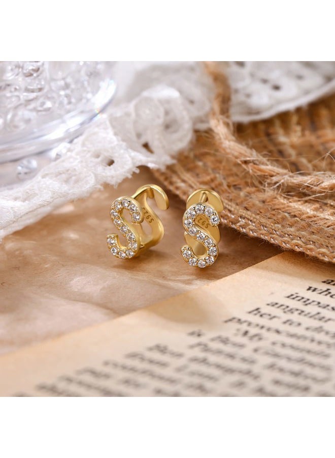 FANZE Initial Earrings Two Side 14K Gold Plated 925 Sterling Silver CZ 26 Letter Earrings Stud Earrings Jewelry for Women Gifts - Image 4
