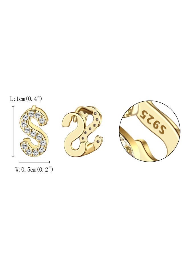 FANZE Initial Earrings Two Side 14K Gold Plated 925 Sterling Silver CZ 26 Letter Earrings Stud Earrings Jewelry for Women Gifts - Image 5
