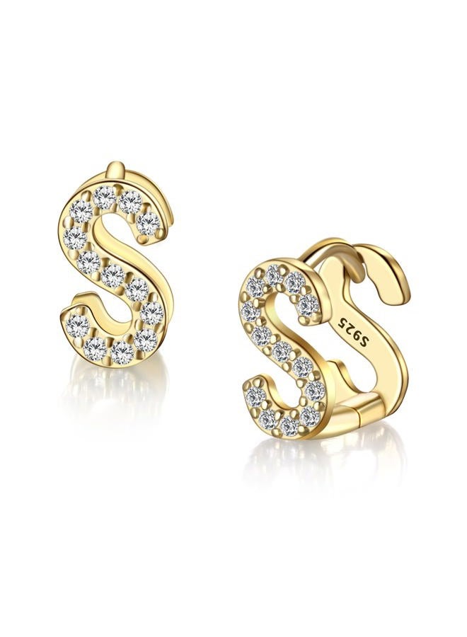 FANZE Initial Earrings Two Side 14K Gold Plated 925 Sterling Silver CZ 26 Letter Earrings Stud Earrings Jewelry for Women Gifts - Image 1