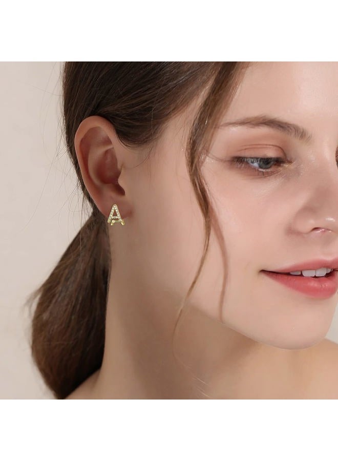 FANZE Initial Earrings Two Side 14K Gold Plated 925 Sterling Silver CZ 26 Letter Earrings Stud Earrings Jewelry for Women Gifts - Image 2