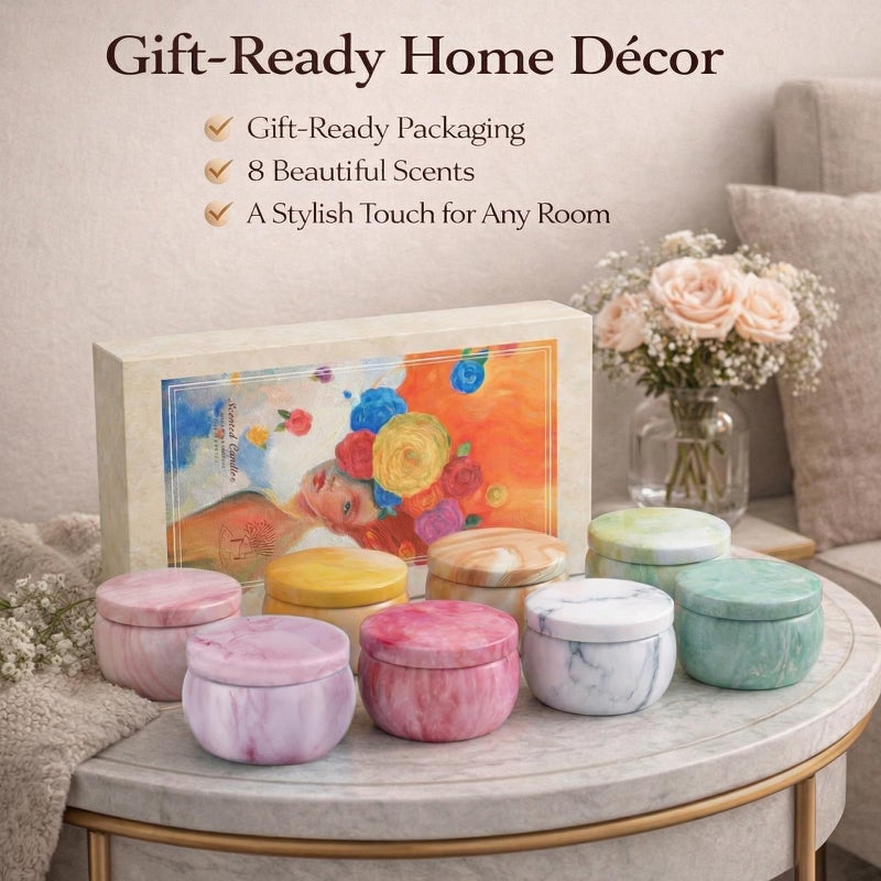 NVGCX Aromatherapy Candle Gift Set for Women, 8 Pack Fruity Floral Soy Wax Candles, Artist-Designed Gift Box - Image 4