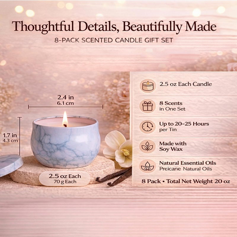 NVGCX Aromatherapy Candle Gift Set for Women, 8 Pack Fruity Floral Soy Wax Candles, Artist-Designed Gift Box - Image 5