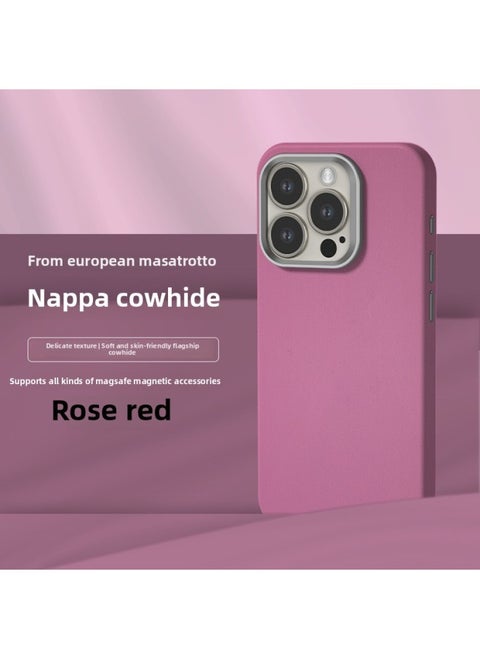 All-inclusive Fine Leather Case MagSafe Magnetic Application IPhone14pro Max Apple 15 Phone Case 13 Solid Color-Color:XYM Fine Leather Pattern Rose Red-Applicable Model:13promax (without Packaging)