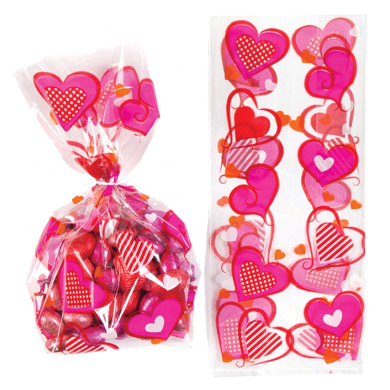 Baker Ross Valentine’s Day Heart Cellophane Gift Bags with Twist Ties | Perfect Party Bag Stuffer or Gift for Kids | Pack of 20 - Image 1