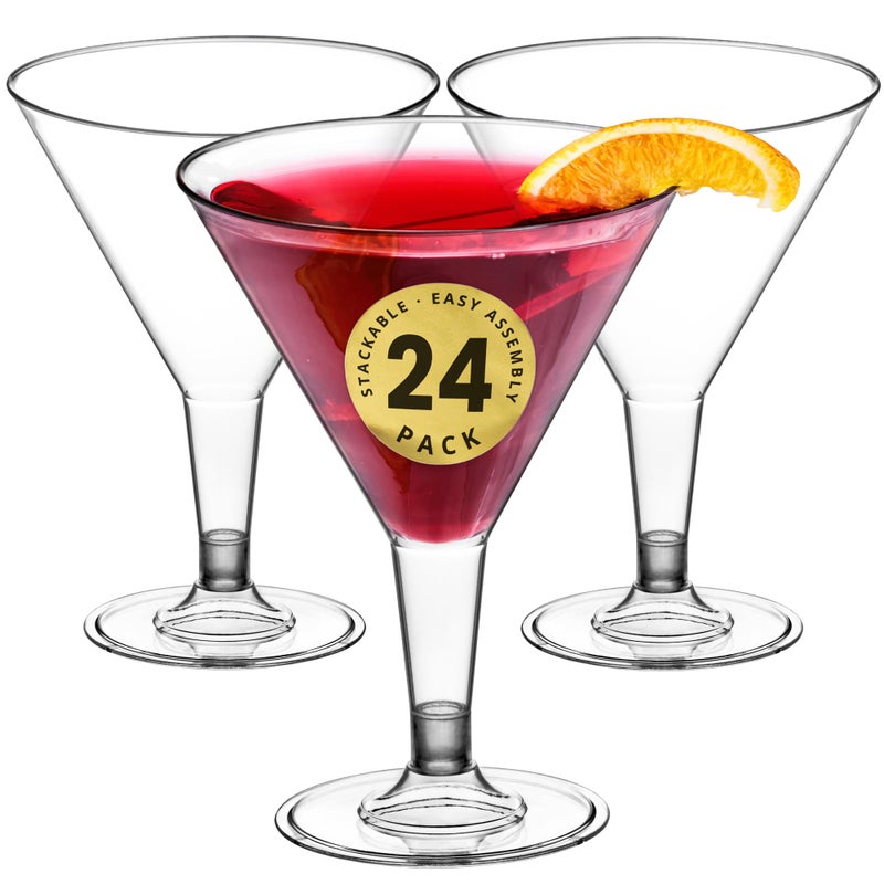 DecorRack DecorRack 24 Martini Glasses 7 oz BPA Free VShaped Plastic Glass Perfect for Outdoor Parties Weddings Hosting Stackable Reusable Disposable Stemmed Cups Pack of 24