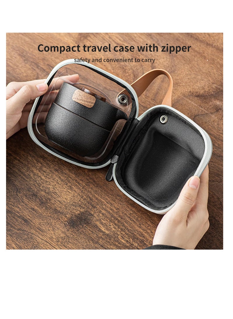 Excefore - Portable Teapot Set, Portable Kung Fu Tea Set, Mini Traveling Chinese Ceramic Teapot with 3 Cups All in One Travel Bag, Ideal for Travel, Camping, Picnic, Black - Image 1