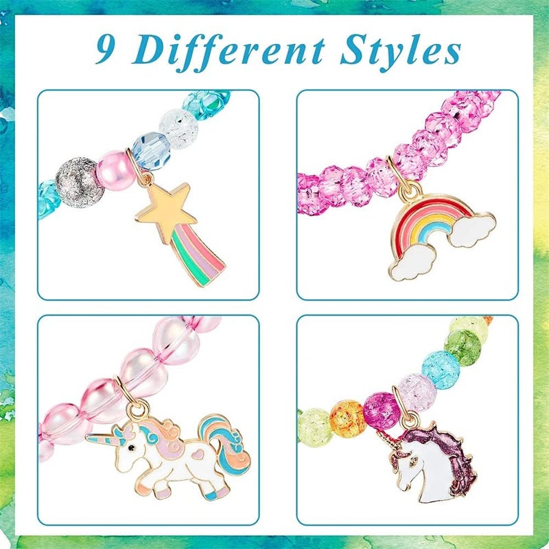 Colorful Unicorn Bracelet, Girls Unicorn Bracelets Rainbow Unicorn Beaded Bracelet Acrylic Bracelet for Birthday Party Favors Pretend Play Friendship Jewelry Dress Up Game Props, 9 Pieces - Image 3