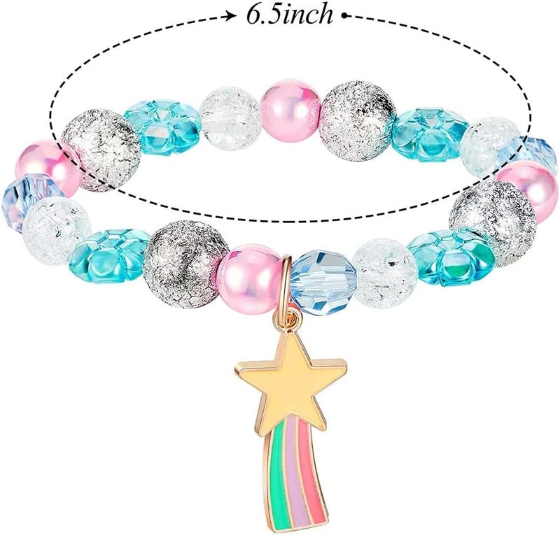 Colorful Unicorn Bracelet, Girls Unicorn Bracelets Rainbow Unicorn Beaded Bracelet Acrylic Bracelet for Birthday Party Favors Pretend Play Friendship Jewelry Dress Up Game Props, 9 Pieces - Image 2