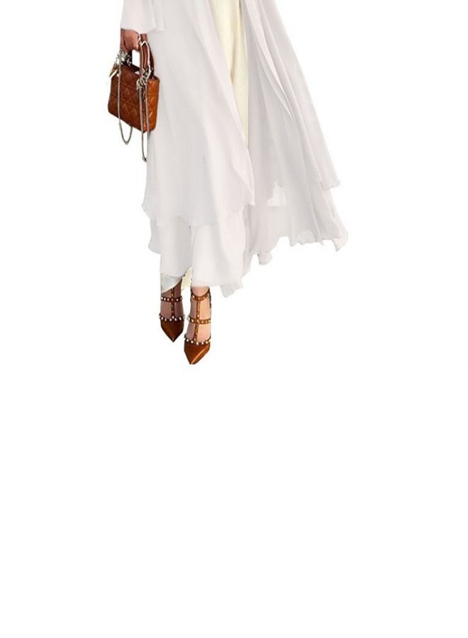 Loquat Solid Color Cardigan Large Dress Abaya White - Image 2