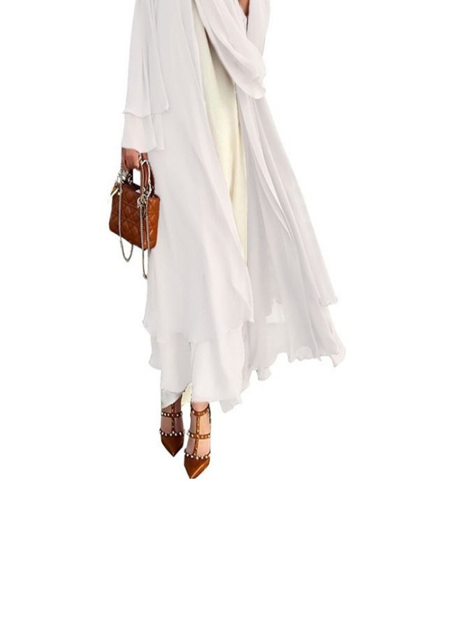 Loquat Solid Color Cardigan Large Dress Abaya White - Image 3