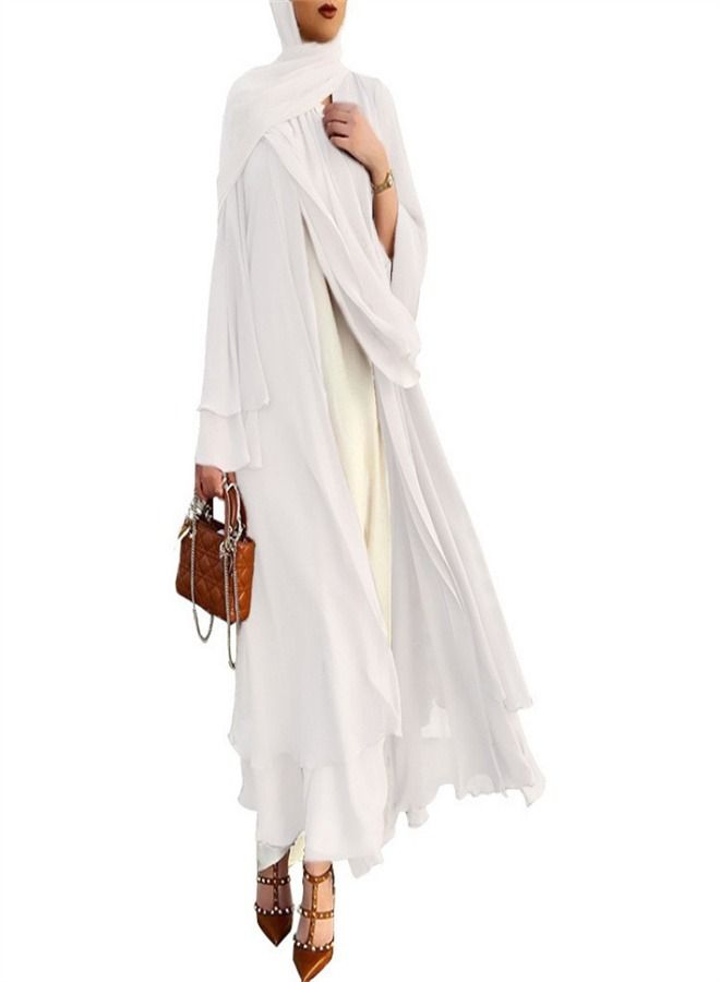 Loquat Solid Color Cardigan Large Dress Abaya White - Image 1