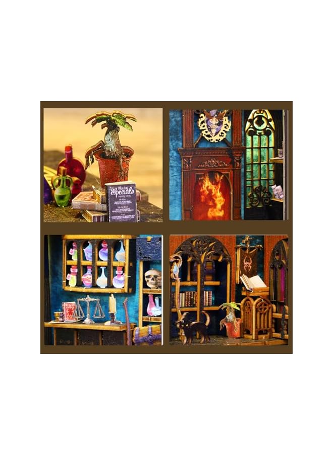 The Bros DIY Book Nook Kit, 3D Wooden Puzzle Bookshelf Insert Decor with LED Light DIY Booknook Bookshelf Insert Decor Bookends Model Build-Creativity Educational Assembled Kits for Kids Adults - Image 3