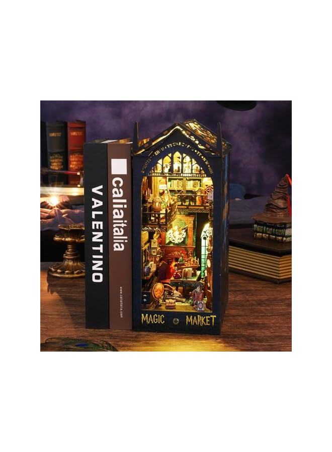 The Bros DIY Book Nook Kit, 3D Wooden Puzzle Bookshelf Insert Decor with LED Light DIY Booknook Bookshelf Insert Decor Bookends Model Build-Creativity Educational Assembled Kits for Kids Adults - Image 5