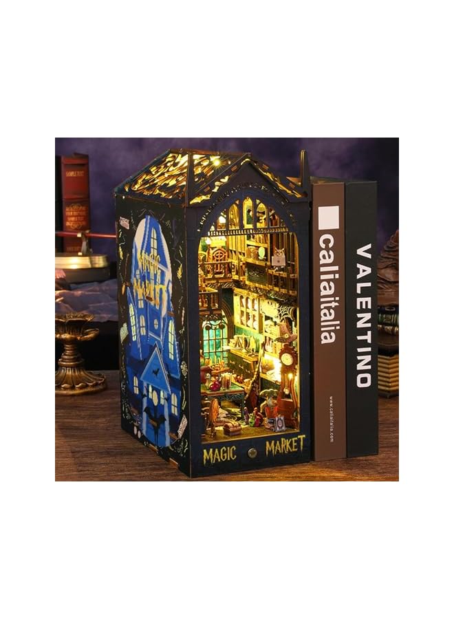 The Bros DIY Book Nook Kit, 3D Wooden Puzzle Bookshelf Insert Decor with LED Light DIY Booknook Bookshelf Insert Decor Bookends Model Build-Creativity Educational Assembled Kits for Kids Adults - Image 4