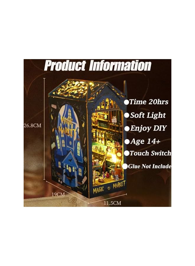The Bros DIY Book Nook Kit, 3D Wooden Puzzle Bookshelf Insert Decor with LED Light DIY Booknook Bookshelf Insert Decor Bookends Model Build-Creativity Educational Assembled Kits for Kids Adults - Image 2