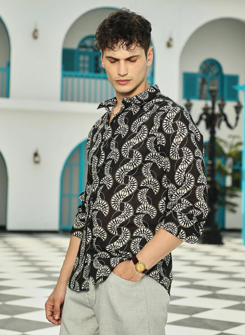 CAHOOT  Men's Midnight Black & Daisy White Vortexa Regular Shirt for Men | Best Price UAE