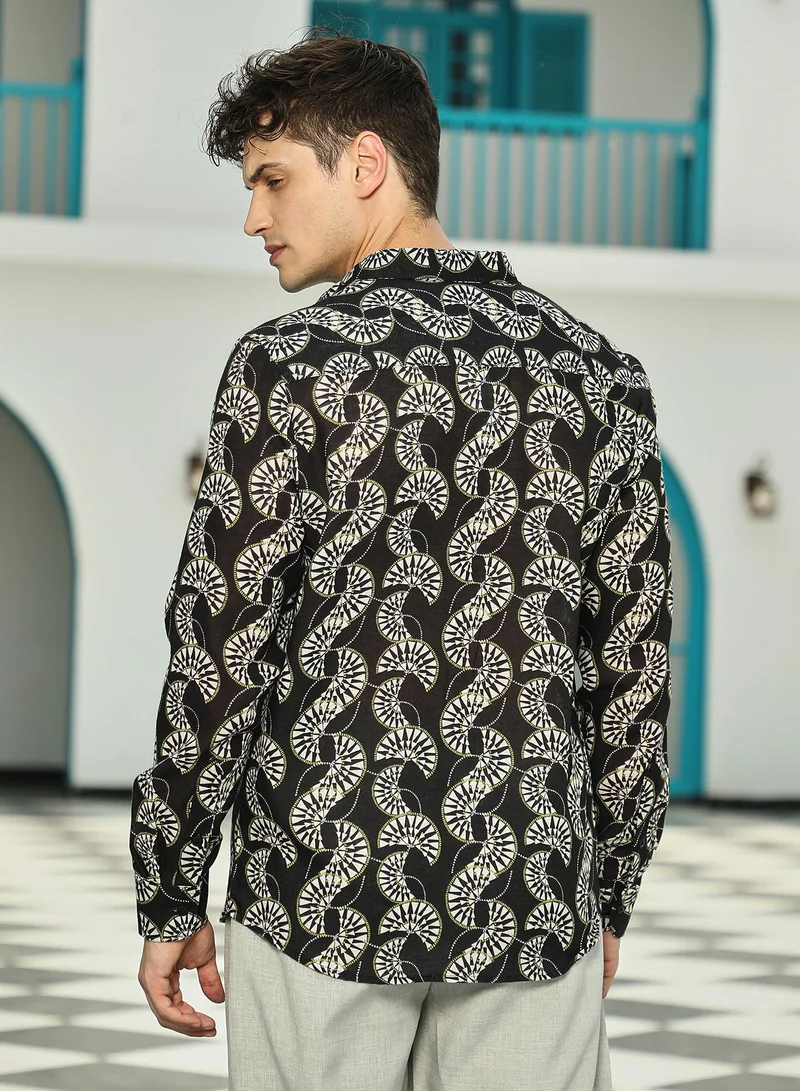 CAHOOT  Men's Midnight Black & Daisy White Vortexa Regular Shirt for Men | Best Price UAE