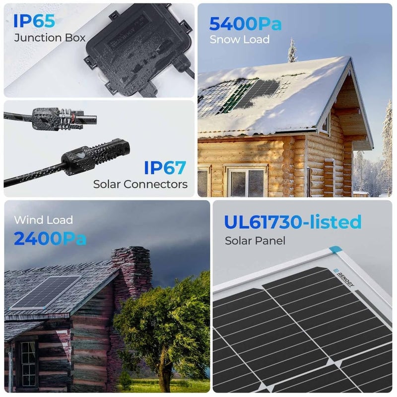 Renogy 100W 12V Solar Panel Starter Kit, 100 Watt Monocrystalline Solar Panel, 30A LCD PWM Charger Controller, Adaptor Kit, Tray Cables, Z Brackets for RV, Camper, and Other Off Grid Applications - Image 4