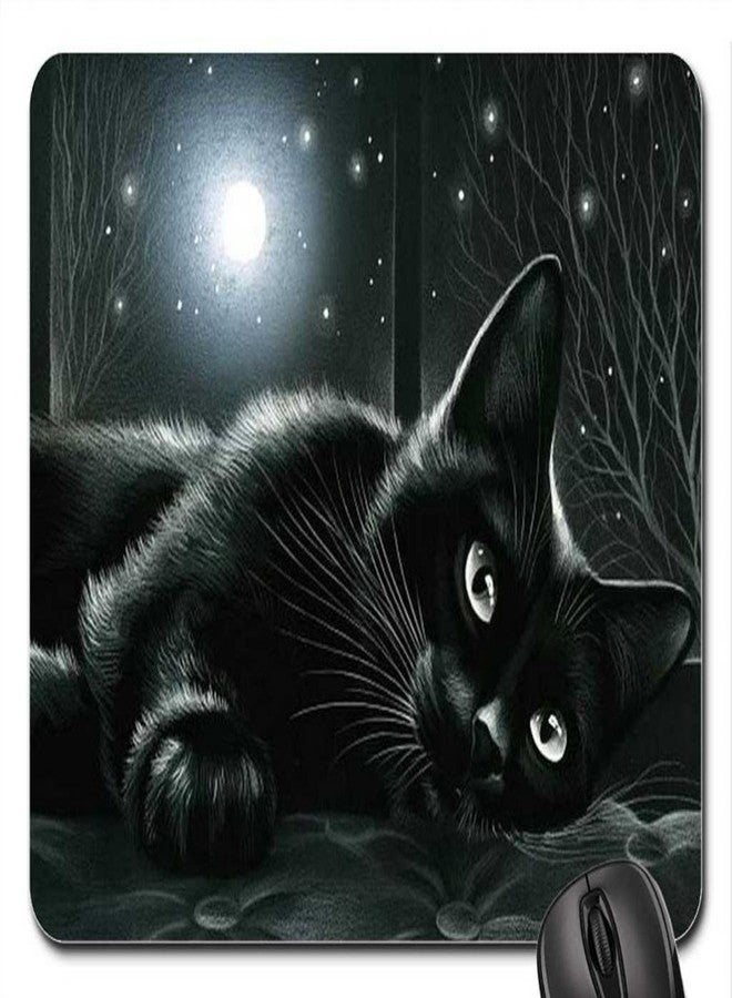 Ergonflow Schoolsupplies Black cat in moonlight Mouse Pad, Mousepad (Cats Mouse Pad) - Image 2