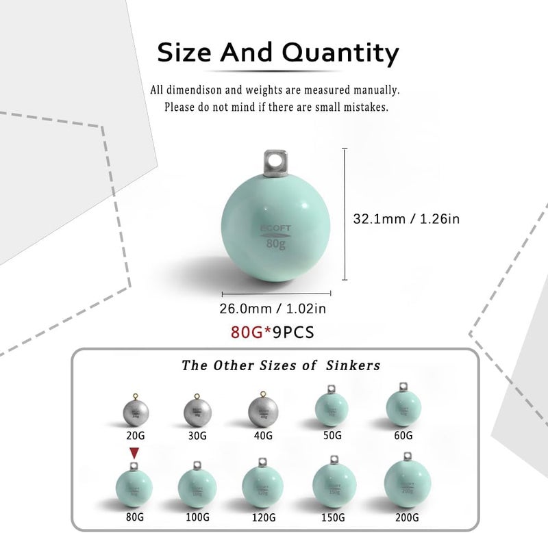 ECOFT Lead Free Fishing Weights Sinkers 20g-200g Coated Egg Sinkers Cannonball Weights Assorted Sizes Bag and Fishing Weights Assortment Box Non-Lead Fishing Weights Saltwater Freshwater - Image 2