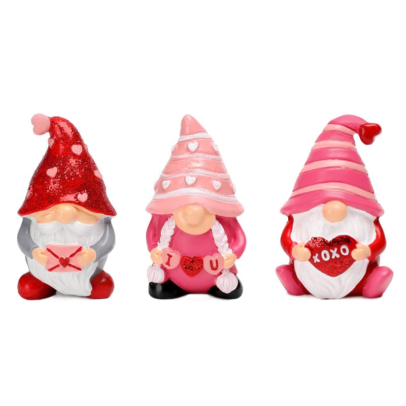 NEWLIGHTURE 3Pcs Valentines Day Gnome Tiered Tray Decor Valentines Day Gift Resin Gnome Decorations Home Ornaments for Table Shelf