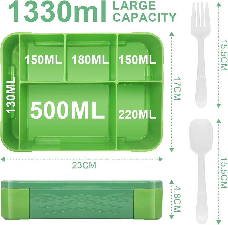 Lunch Box for Kids With Compartments - Leak-Proof Bento Box for School, Nursery & Trips - Snack Container for Girls and Boys (Green) - Image 3