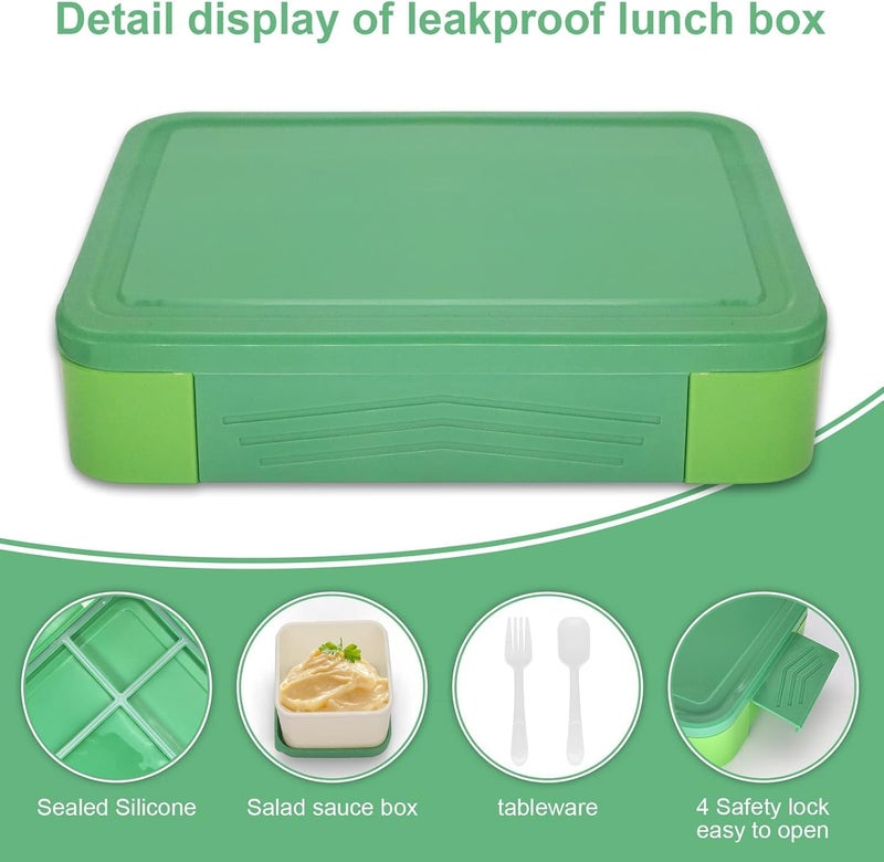 Lunch Box for Kids With Compartments - Leak-Proof Bento Box for School, Nursery & Trips - Snack Container for Girls and Boys (Green) - Image 2