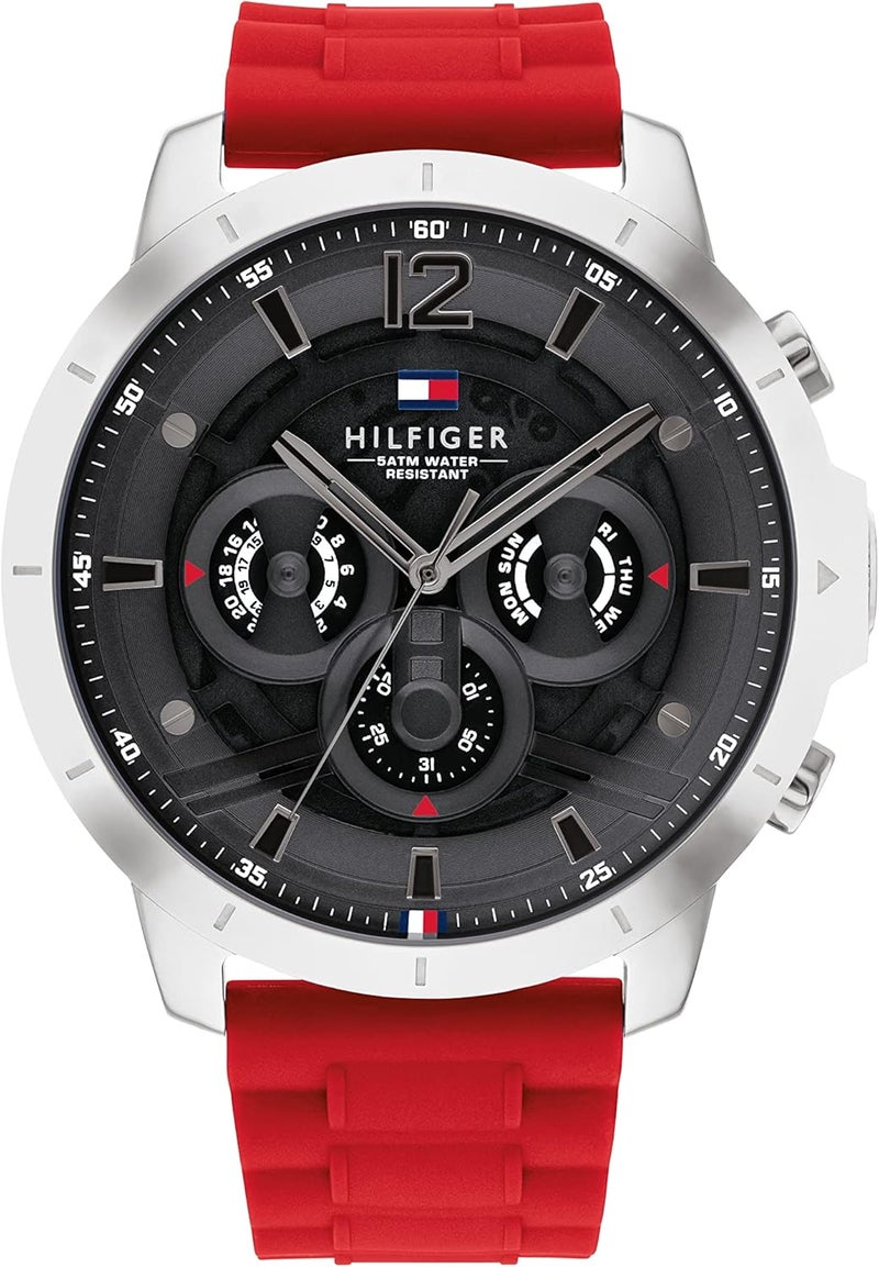 Tommy Hilfiger Men's Grey Dial Red Silicone Watch - Image 1
